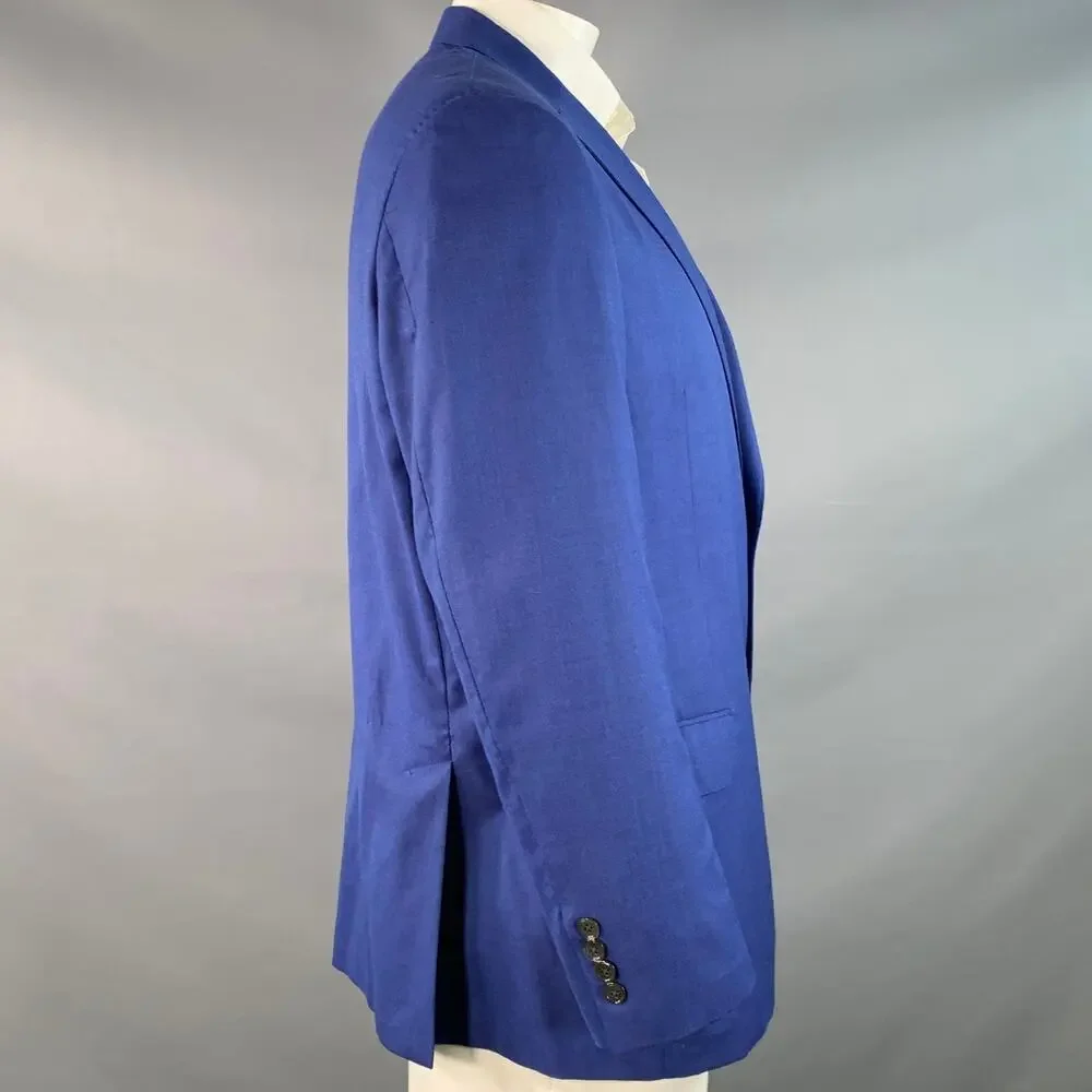 HICKEY FREEMAN Size 44 Regular Blue Wool Silk Notch Lapel Sport Coat